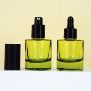 Green 30ml Flat Bottom Glass Essence Dropper Bottle Essential Oil Bottle Lotion Press Bottles Travel Refillable Bottle