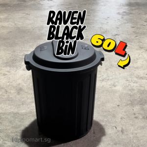 RAVEN Black Bin | Open Top with Lid | 60L | Dustbin | Trash Bin | Waste Bin