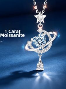 East Beauty | Star Moon Moissanite Silver Necklace 999 Pure Silver