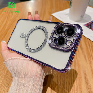 FLOVEME Plating Diamond Clear Phone Case For iphone 14 13 12 11 Pro Max 14 Plus Luxury Glitter Wireless Charging Lens Protection Transparent Soft TPU Shockproof Back Cover For iphone 14 13 12 11