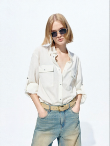 MO&Co. | Adjustable Sleeve Cotton Loose Boyfriend White Shirt