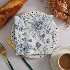 20pcs Elegant Blue White Floral Fern Napkins - Scandinavian Nature Pattern Paper Napkins for Wedding Party Dinner Table Decor