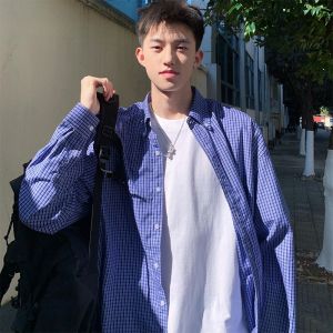 HetingHOME | เสื้อเชิ้ตลายสก็อตแขนยาวหลวมๆ ทรงอเมริกันสำหรับคู่รัก Hetinghome ฤดูใบไม้ร่วง แฟชั่นผู้ชาย เสื้อเชิ้ตคอกลม