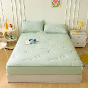 Alls Wonderland Waterproof Plaid Thicken Fitted Bedsheet Solid Quilted Urine Barrier Cartoon Bear Mattress Protector Single/Queen/King