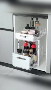2-Tier Pull Out Cabinet Organizer Under Sink Storage Shelf with Positioning Clips Sliding Drawer Rack for Kitchen Bathroom