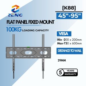 Zeno K90 80"-120" Heavy Duty Slim Wall Mount Tv Bracket Low Profile with Pull String Locking System for Cable Access & Included Hardware for DIY Easy Install