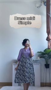 [Basica Moda] 17110 Gaun Dress Mini Wanita Purplish Twitcone Jacquard Import