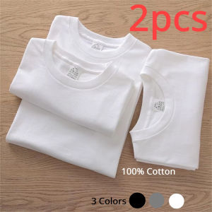 2PCS 100 Cotton Solid T Shirts Mens and Womens Short Sleeve White Tees Casual Breathable Loose Round Neck T-shirt Couple Tops