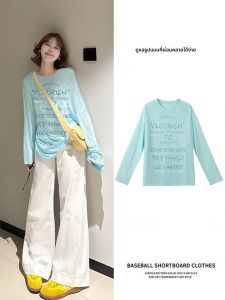 เสื้อยืดโยคะผ้าโปร่งหลวมๆ สำหรับผู้หญิง แขนยาว ระบายอากาศได้ดี ทรงหลวมๆ สำหรับออกกำลังกายและฟิตเนส ฤดูร้อน 2025 เสื้อยืดคอกลมพิมพ์ลาย