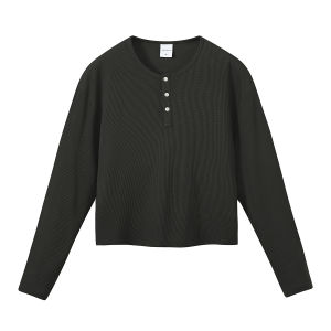 714street | Áo Thun Tay Dài Henley Cổ Waffle