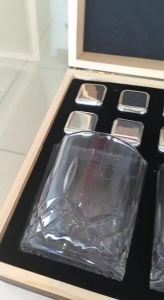 VIEwine Whisky 304 Stainless Stone And Glass Set Wooden Box