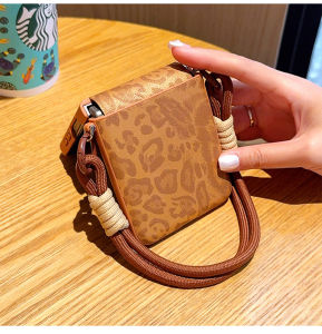 Women Girls Cute Maillard Brown Leopard Hinge Protection Hand Strap Leather Hard PC Shockproof Case for Samsung Galaxy Z Flip 8 CaseZ Flip 7 CaseZ Flip 6/Z Flip 7 FeZ Flip 5