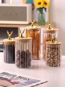 Toples Kaca Penyimpanan Cemilan Tutup Rusa / Toples Gold Kedap Udara