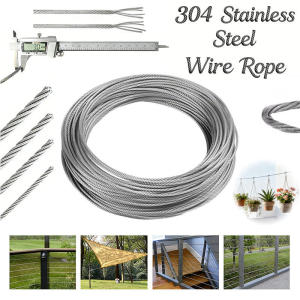 5M Wire Cable Rope Stainless Steel Wire Cable Rope Kits Garden Wire Cable Balcony Railing Farm Fence Roll Kits Outdoor Tent Roll