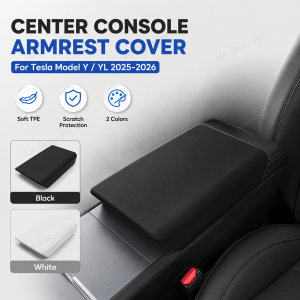 Center Console Armrest Cover for Tesla Model Y / YL 2025-2026. Soft TPE Scratch Protection Black and White Colors.