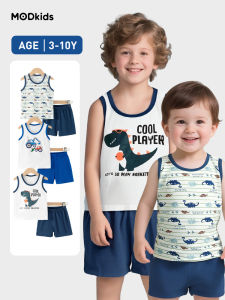 LJMOFA Kids Vest Suit for Boys 3-10 Yrs Old Dinosaur Pattern Snug Cotton Vest and Shorts Set for Kids
