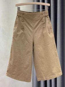 Pure Cotton Casual Womens Pants Loose Fit High Waist Elastic Waist Seven Point Wide Leg Straight Pants Summer Five Point Pants Harem Pants for Women