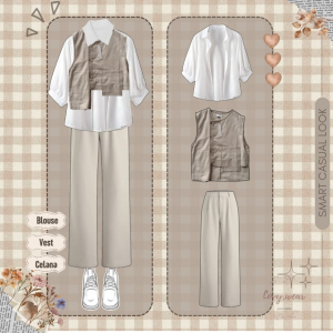 Outfit Set 3in1 Kekinian (Blouse Basic - Vest Korea Style - Celana Knit) Setelan Wanita Kerja - LW04