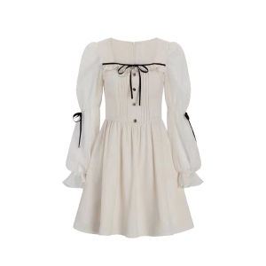 🦋 VEVE Korean White Dress Summer Puff Sleeve Square Neck Mini Dress
