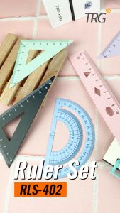 TRG Stainless Steel Ruler Set Pastel Color 18cm RLS-402 - Paket Penggaris Besi Matematika Busur Derajat Siku Mistar 18 cm TRG