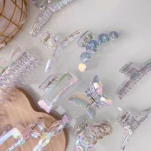 Summer Laser Gradient Color Hair Claw Sweet Fairy Hair Clips for Women Girls Hair Crab Headband Fashion Hair Accessories