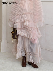 Cello Sonata | Pink Tulle Wrinkle Long Half Skirt