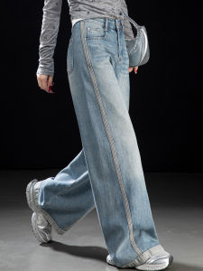 Womens High Waist Wide Leg Jeans Casual Style Patchwork Long Pants Floor-Length Straight Cut Trousers Spring Fashion 2025