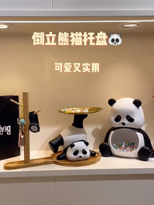 Patung Panda Bawa Nampan Pajangan Hiasan Panda Tray Statue