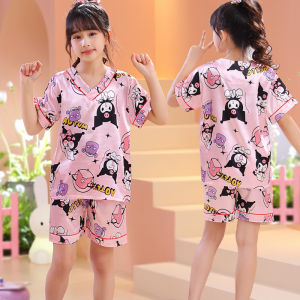 Long Sleeve Silk Pyjamas Thin Home Clothes for Little Girls Boys Cartoon Design Childrens Air Condition Set Summer Home Suit