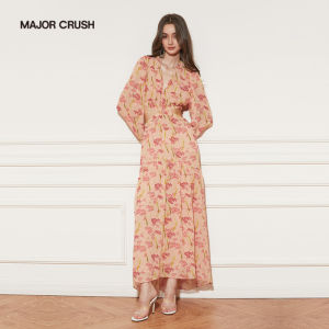 French Romantic Sunset Tea Dress Slimming Printed