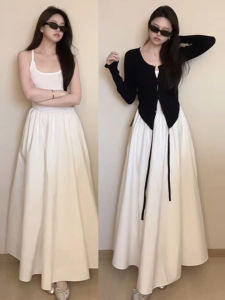 Váy Dài Không Tay Màu Trắng Thanh Lịch Cho Nữ Mùa Xuân Thu 2025 Váy Dài Hai Mảnh Chất Liệu Cotton Pha Trộn Phong Cách Ngọt Ngào