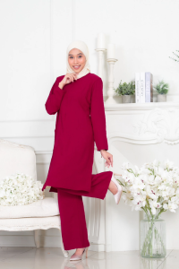Suit Nazza Baju Dan Seluar Set Wanita Berpocket - Baju Ironless Cey Plain Nursing Friendly - New Arrival Muslimah Fashion