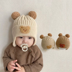 Cute Little Bear Fur Ball Baby Hat Winter Warm and Elastic Childrens Knitted Hat