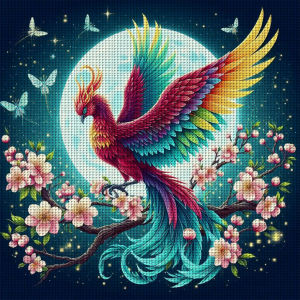 Moonlit Phoenix Cross Stitch Kit DIY 11CT Embroidery Home Wall Decor Gift Handmade Material Frameless Semi-Finished 36×36cm