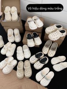 Giày Xăng Đan Phong Cách Lỗ Thông Thường Màu Trắng Cho Nam Và Nữ Thương Hiệu Dải Mỏng Giày Mùa Hè Nhẹ Với Tính Năng Chống Trơn Trượt Uni