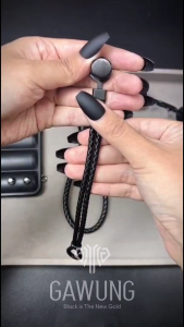 Gelang Hitam Kulit Pria Tali Braided Signature Model Anyaman Black Classic GGANSI