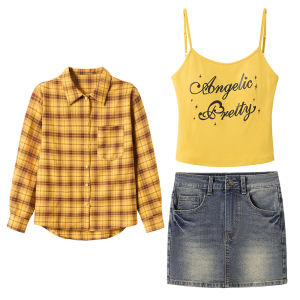 Retro Style Yellow Checkered Long Sleeve Shirt