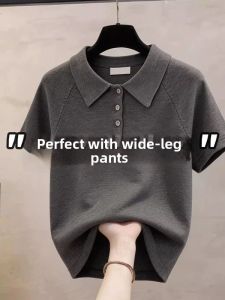 Gray Ice Silk Polo Shirt Summer European Style Slim Fit