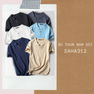 Áo thun nam đũi SAHA312 chất cotton linen mát lạnh cộc tay cài nút cổ v trơn big size 5XL 4XL 3XL