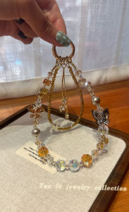 Autumn Winter Coffee Colored Double Chain Mobile Phone Strap Elegant Star Tassel Versatile Bag Charm Crystal Material