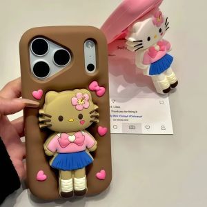 Sanrio | Cute INS Uniform Hello Kitty Leg Holder Phone Case For iPhone 17 16 15 14 13 12 Pro Max Plus 17Pro Shockproof Cartoon Back Cover
