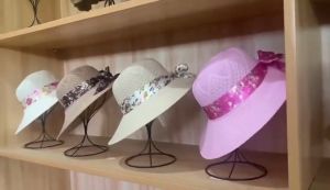 WE Topi Pantai Bunga Vintage Pita Polkadot Besar Topi Pantai Wanita Jerami Jogging Knit Visor Lipat Anti UV Fashion Wanita Korea Import