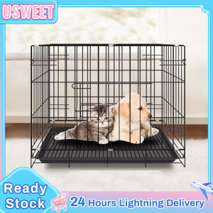 Dog Cage Collapsible Pet Cages Dog Cat Foldable Pet Dog Cat Rabbit Screwless Metal Stainless Steel Net Frame Game Fence With Poop Tray Small Dog Medium-Sized Dog