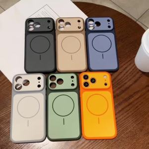 Luxury Large Window for Magsafe Magnetic Phone Case For iPhone 17 16 15 14 Pro Max Simple Shockproof Matte Hard PC Back Cover