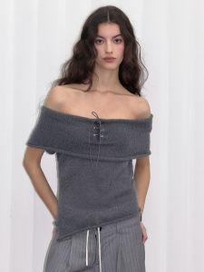 เสื้อยืดคอกลมแขนสั้นผูกไหล่ถักเข้ารูป Berlinconch สำหรับผู้หญิง ฤดูร้อน โพลีเอสเตอร์ 100% แฟชั่นสตรีท ลำลอง เสื้อผ้าทำงาน