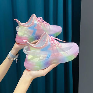Gradient Coconut Shoes Female 2023 Spring Jelly Bottom Dancing Shoes Mesh Rainbow Soft Bottom Sweet Street Casual Sneaker