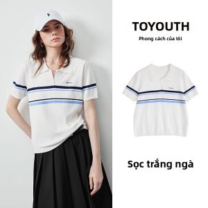 Toyouth | Áo Thun Polo Cổ Cao Phong Cách Học Đường Sọc Mới Cho Mùa Hè
