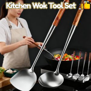 Stainless Steel Wok Spatula Iron Ladle Tool Set Cooking Kitchenware Stainless Steel 17 Inches