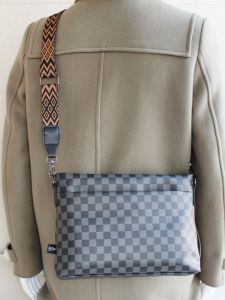 Fashionable Plaid Outdoor Leisure PVC Mens Crossbody Bag Messenger Bag Backpack Single Shoulder Bag Simple Korean Style