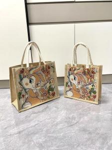 Fashionable Large Capacity Canvas Tote Bag Womens Handbag Linen Material Outdoor Casual Printed Bag Hardness Summer 2024